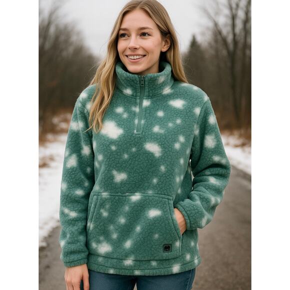 2/$30 Buffalo Outdoors Workwear 1/4 Zip Tie-Dye Sherpa Jacket Teal Size XL - Picture 1 of 13